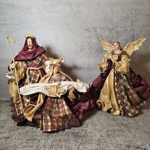 Vintage Clothtique Ribbon Paper Mache Mary Joseph Baby Jesus Nativity + Angel